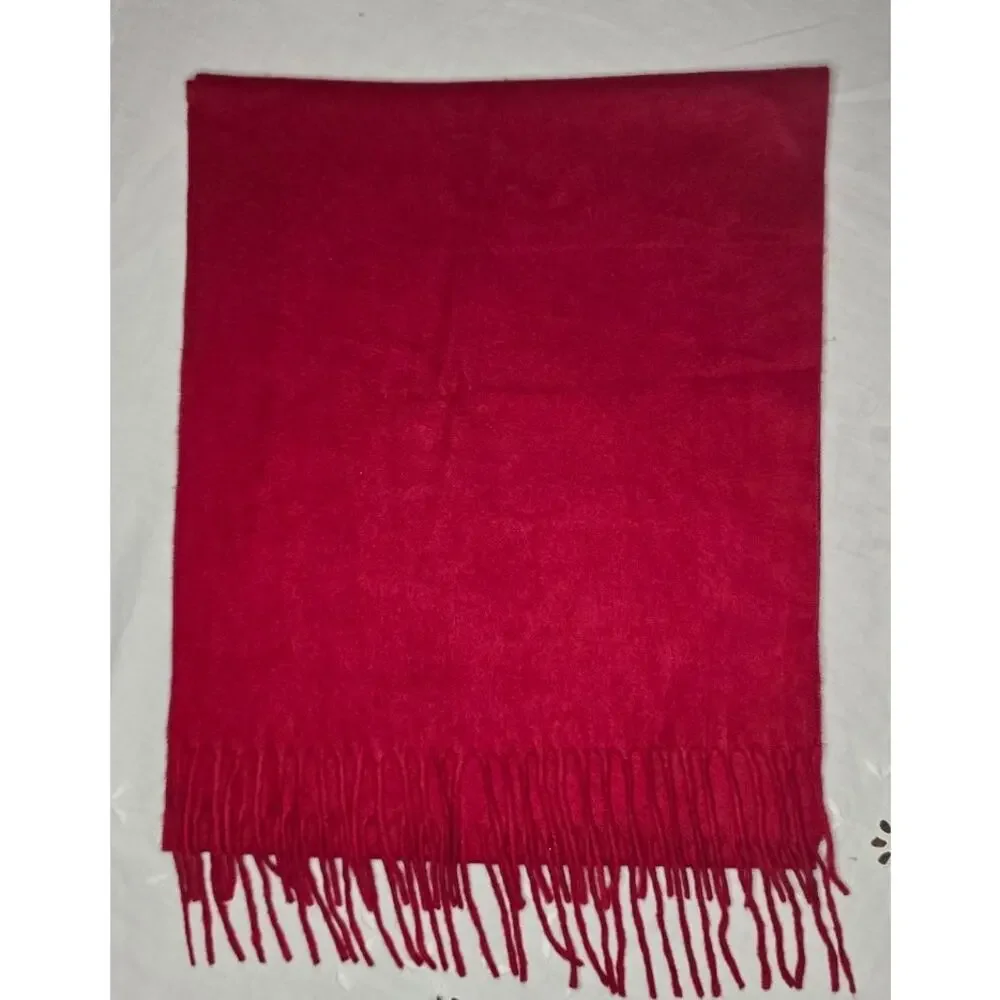 Red Cashmink Scarf Fringe Quiet Luxury Old Money Winter Holiday 64x13